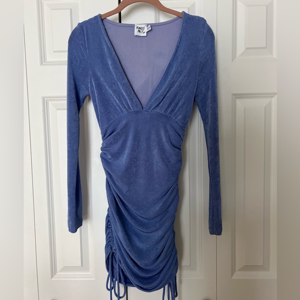 Periwinkle V-Neck Ruched Mini Dress - Picture 3 of 3